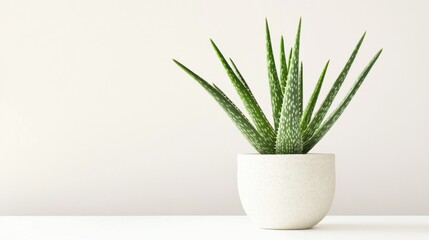 Fresh Aloe Vera Plant in Minimalist Pot on White Background