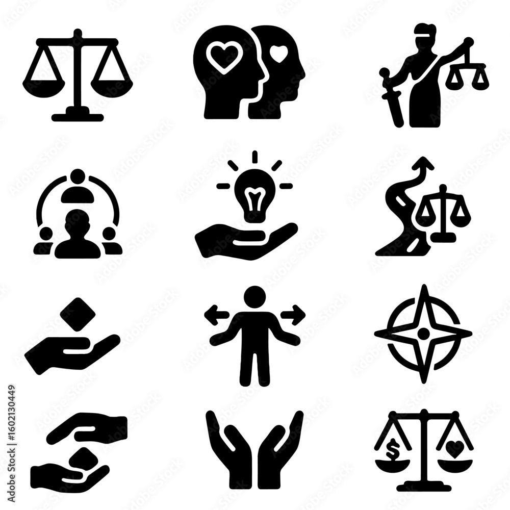 Poster modern ethical vector icons choices grid icon set text justice negative no