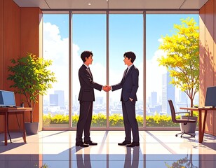 Two Diverse Business Professionals Shaking Hands in Modern Office