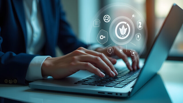 Businesswoman Works On Digital Sustainable Strategy