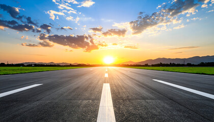 Sunset Highway with Mountains, and Asphalt Road.
