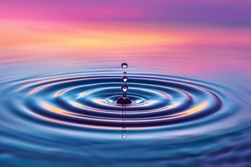 Soft pastel tones of light reflections forming beautiful ripple circles on a tranquil water surface