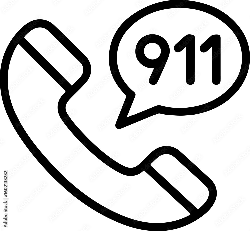 Poster emergency call icon with a telephone handset and a speech bubble displaying the number 911