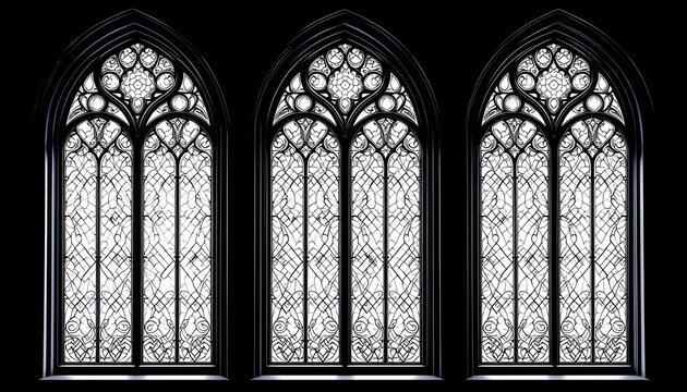 Gothic architecture window design black and white church windows architectural stained glass art vintage style - Powered by Adobe