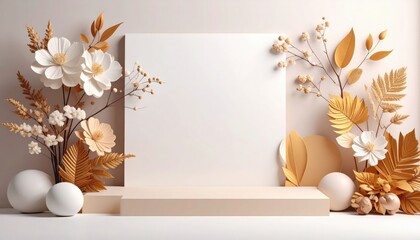Artistic floral display on neutral background studio setup photography minimalist style front view concept for modern decor