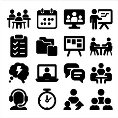Workplace group message support vector collaboration icon workspace project brainstorm meeting icons