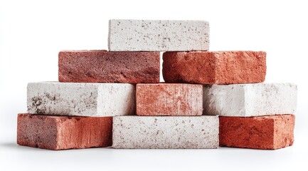 Obraz premium Stacked red and white bricks on white background