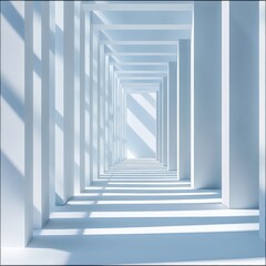 Light-filled corridor with repeating architectural elements.