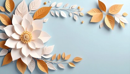 Elegant paper flower arrangement modern studio photography soft blue background close-up decorative art design