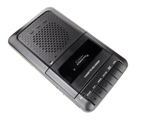 Retro style audio compact cassette player and recorder in black isolated on a white background