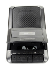 Retro style audio compact cassette player and recorder in black isolated on a white background