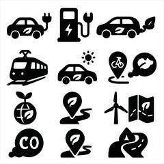 Solar green vector sustainability hybrid renewable vehicle emission transport icon icons bike