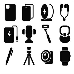 Protector icon smartphone pen tripod lens vector mount selfie accessories phone icons