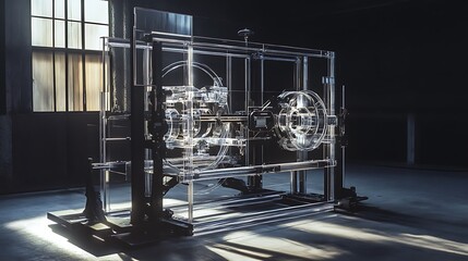 Transparent Machine Marvel: A detailed, transparent machine takes center stage, revealing its intricate inner workings in a captivating display of engineering and design.