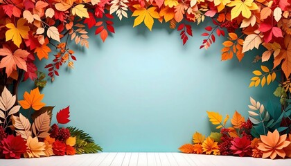 Obraz premium Autumn celebration of colors indoor studio decorative setup vibrant leaves close-up view seasonal aesthetic for fall inspiration