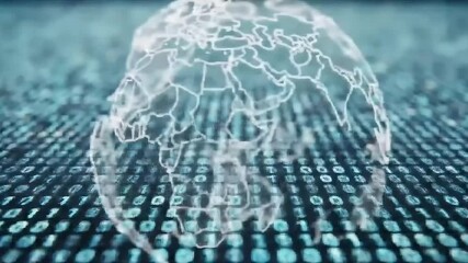 Abstract digital network earth globe with binary code and water ripple effects - Powered by Adobe