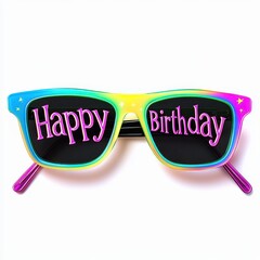 Rainbow Happy Birthday Sunglasses on White Background