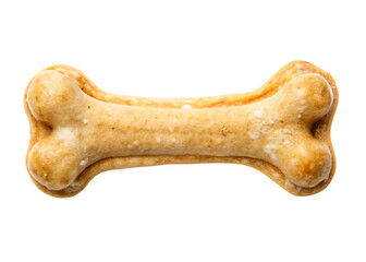 Single dog bone treat with textured surface and light brown color isolated on a transparent background