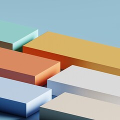 Abstract Geometric Minimalist Product Display Platforms with Pastel Color Blocks. 3D Rendering