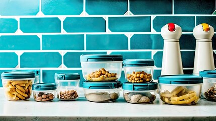 Kitchen pantry organization food storage containers on countertop