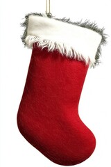 Red Christmas Stocking Ornament Hanging on White Background