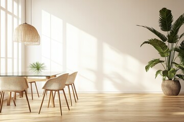 Fototapeta premium A sunlit dining area with a modern minimalist design.