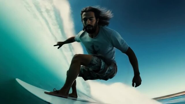 A man skimboarding conquers the sea waves.