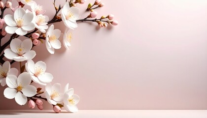 Obraz premium Delicate cherry blossom arrangement minimalist studio floral photography soft pink background close-up view spring inspiration
