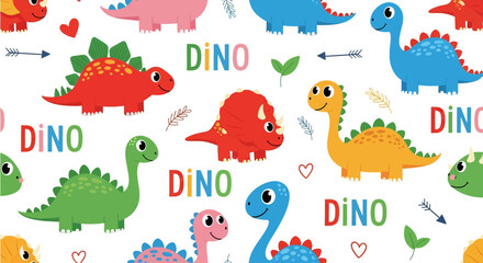 Obraz premium Adobe Illustrator artwork seamless pattern of cute cartoon dinosaurs like Stegosaurus and Brachiosaurus, with 