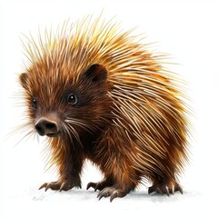 Adorable Baby Porcupine on White Background