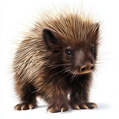 Adorable Baby Porcupine on White Background