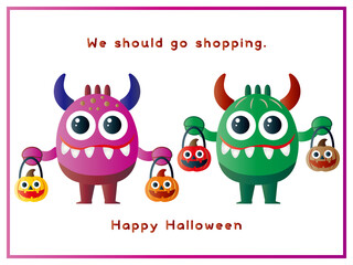 ハロウィーン■ハロウィーンモンスターのイラストセット■ポストカード	
