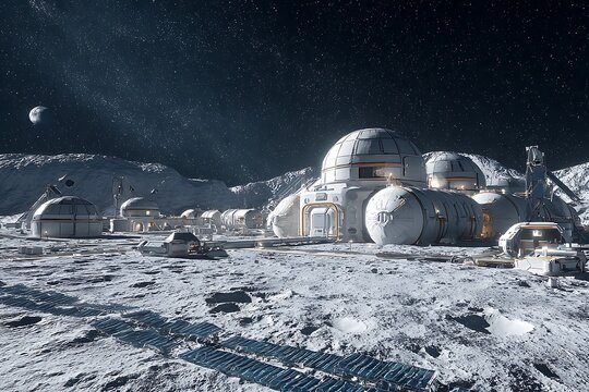 Imagine the future with this moon base habitat ready for space exploration and lunar colonization under a starry sky, inspiring innovation and adventure