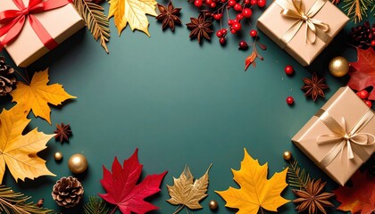 Thanksgiving gift giving arrangement autumn celebration image cozy indoor setting top-down view festive theme