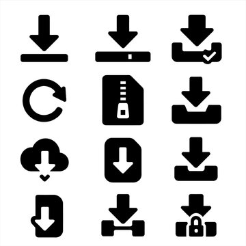 Vector queue icons cloud file icon collection zip completed retry button download