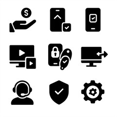 Icons gadget subscription remote support productivity streaming tech icon upgrade plan benefits