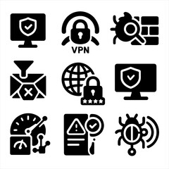 Dashboard firewall cybersecurity password vector threat manager set software icon security scanner