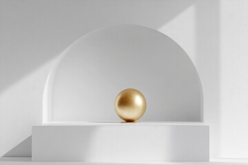 Golden sphere rests on minimalistic pedestal, symbolizing achiev