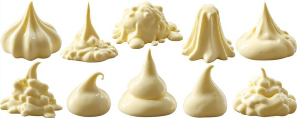 Ten Creamy Yellow Forms on White, abstract ,shapes