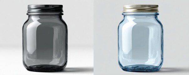 Two Glass Bottles Black and Blue, Minimalist , Packaging