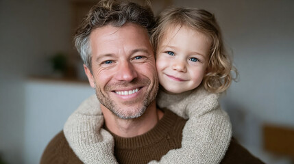 A joyful moment of a child hugging an elderly man in a cozy home setting symbolizing family love and intergenerational bonding