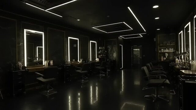 Modern dark barbershop interior