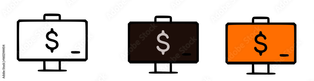 Poster Three computer monitors displaying a dollar sign, each with a different color.