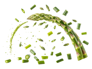 Fresh asparagus pieces create vibrant display of green hues and textures, showcasing beauty of this nutritious vegetable