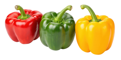 Fresh bell peppers in vibrant red, green, and yellow colors showcase their natural beauty and nutritional value in delightful arrangement