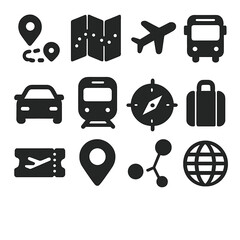 Travel car set train suitcase bus icons airplane globe icon vector marker