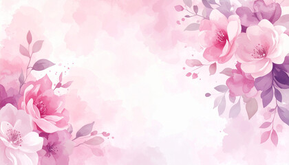 Obraz premium Floral Elegance: An elegant watercolor design of pink flowers and foliage, evokes feelings of serenity and grace. Delicate petals, soft hues, and a gentle wash of color create a sense of tranquility.