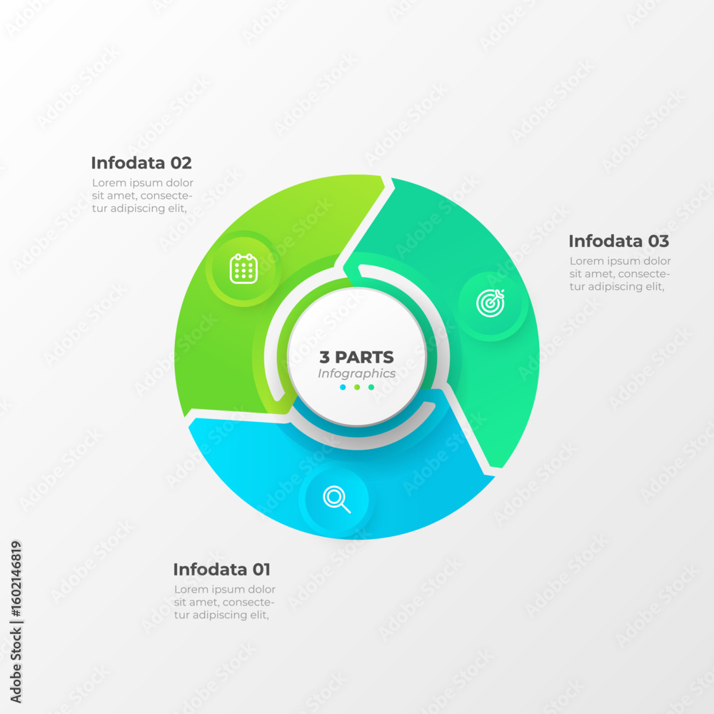 Poster simple steps infographic design element with marketing icons and 3 options, cycle or parts. visualiz