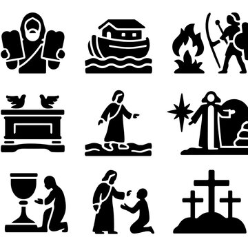 Ark icons crucifixion vector icon resurrection bible scene walking burning moses covenant