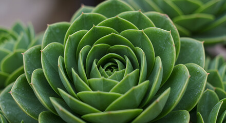 Green succulent spiral in garden